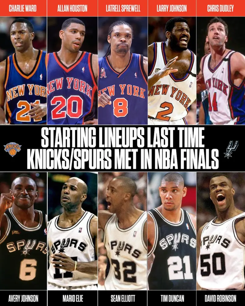 九游体育官网-谁的青春？ESPN晒马刺和尼克斯上次总决赛交手时的双方首发